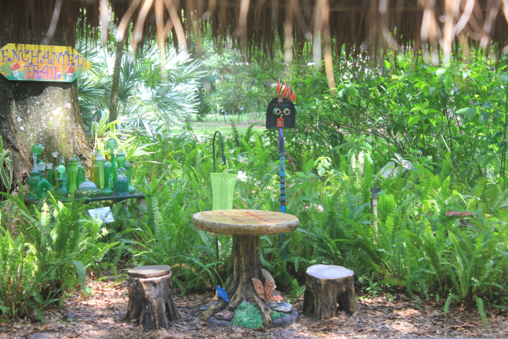 Showcasing the tic tac toe table in the children's garden