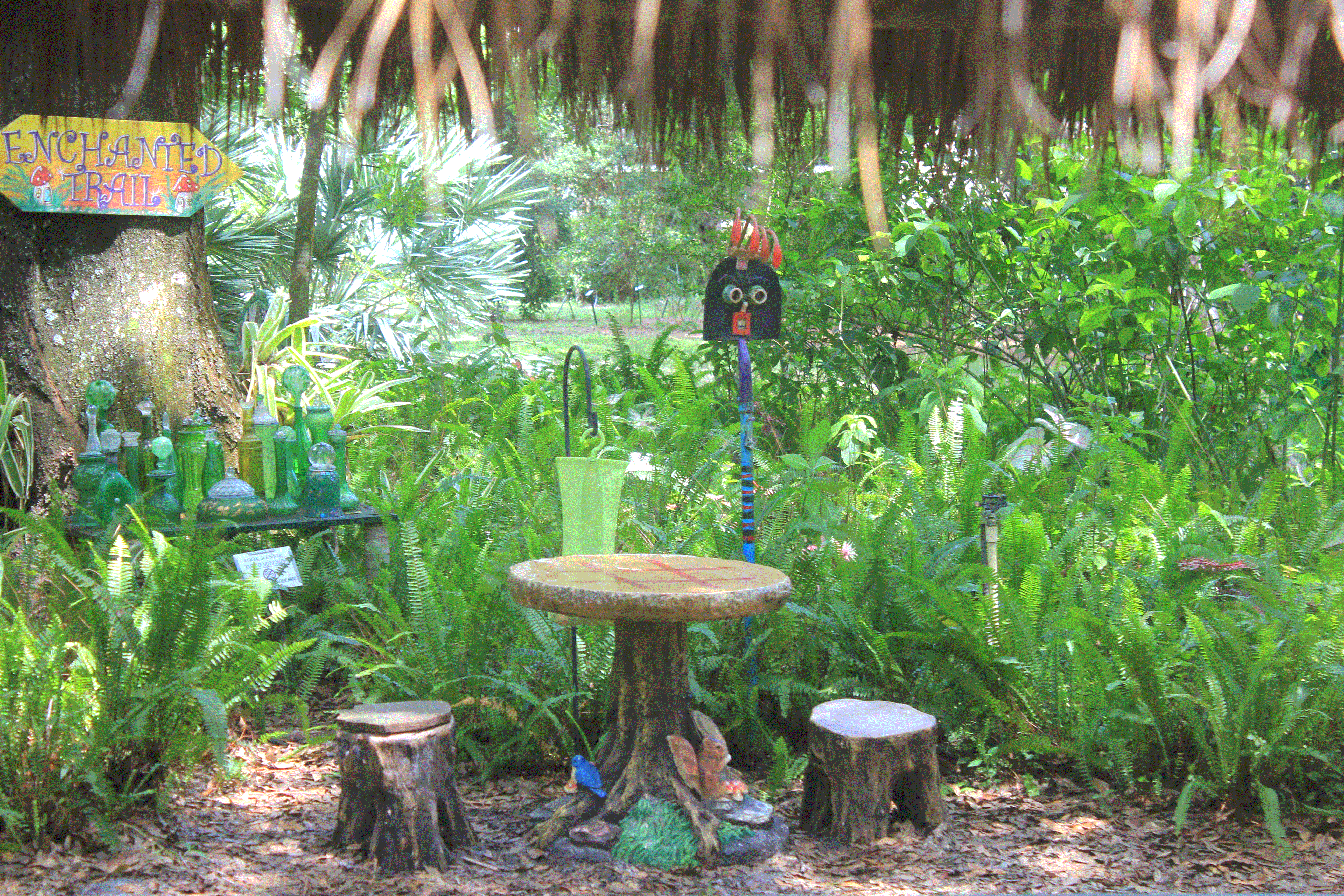 Showcasing the tic tac toe table in the children's garden